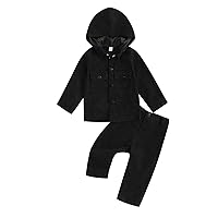 Kuriozud Girls Boys 2-piece Outfit, Long Sleeve Hooded Button Closure Jacket with Pants Clothing Set