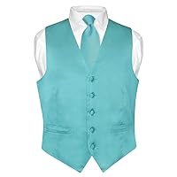 Biagio Men's SILK Dress Vest & NeckTie Solid TURQUOISE AQUA BLUE Neck Tie Set