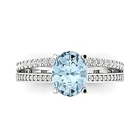 Clara Pucci 3.22 Oval Cut Solitaire W/Accent split shank real Natural Aquamarine Anniversary Promise Wedding ring Solid 18K White Gold