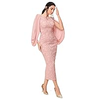 Womens Fall Fashion 2022 Jacquard Cloak Sleeve Split Back Bodycon Dress (Color : Baby Pink, Size : X-Large)