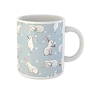 Coffee Mug Pattern Cute Watercolor Rabbits Easter Bunnies and Dots Bunny 11 Oz Ceramic Tea Cup Mugs Best Gift Or Souvenir For Family Friends Coworkers