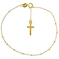Solid 14k Gold Very Thin Rosary Necklaces & Bracelets for Women Girls 1.5mm Beads Miraculous Medal Center Italy 7-20 inch