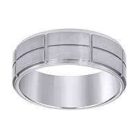 Stainless Steel Mens Center Brushed Grooved Lines Comfort fit Fashion Band Ring Jewelry for Men - Ring Size Options: 10 11 12 13 14 7 8 9