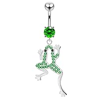 CZ Crystal Gemstone Stylish Cut Out Frog Dangling 925 Sterling Silver Belly Ring Body Jewelry