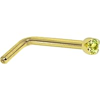 Body Candy Solid 14k Yellow Gold 1.5mm Genuine Peridot L Shaped Nose Stud Ring 18 Gauge 1/4