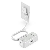 Ultra Thin 5FT Flat Extension Cord, TESSAN Surge Protector Flat Plug Power Strip 4 Wide Spaced AC Outlets 3 USB, 900 Joules Protection, Suitable for Home Office Dorm