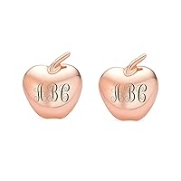 Personalize Fruit Teacher Pet Apple Of My Eye Apple Stud Earrings Stud Earrings For Women Teen Rose Gold Plated .925 Sterling Silver
