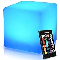 Mr.Go 16-inch Rechargeable LED Cube Chair Light w/Remote, 16 RGB Color Changing LED Cube Seat, Waterproof LED Cube Stool Side Table, Ideal Home Outdoor Patio Pool Party Ambient Decorative Lighting