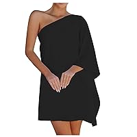 Fit and Flare Dress for Women, Women Casual Fashion Loose Printed One Shoulder Doll Sleeve Dress