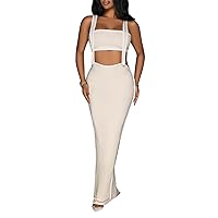 Women's Sexy Halter Back Slit Bodycon Maxi Party Dress Backless Sleeveless Colorblock Wrap Dress with Tube