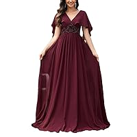Chiffon Short Sleeve Formal Evening Dresses Long Women Bridesmaid Party Dress Cocktail Prom Gowns