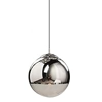 Modern Simple Mirror Glass Ball Pendant Light Chrome Finish Polished Shade Hanging Light 5.9'' Hand Blown Glass Adjustable Ceiling Light E27 for Kitchen Island, Dining Table Lighting, Indoor Lo