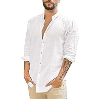 Linen Shirts for Men Beach Men's Casual Long Sleeve Button Down Collar Tops Comfortable Blouses & Button-Down Shirts