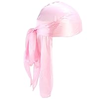 Unisex Polyester Turban Cap Silky Durag Long-Tail Wide Straps Headwraps Smooth Dome Pirate Cap Wrap for Women Men