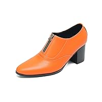 Men's Pump Low Cap Heel Shoes Leather Pointed Toe Stylish Zipper Comfort Ankle Boots Fashion Casual
