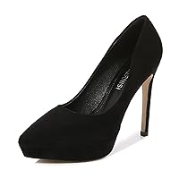Women's Platform Thick High Heel Pumps Sexy Shallow Pointed Toe Slip On Shoes for Dress Wedding Party (9.5,Black)