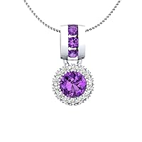 0.65 CT Round Cut Simulated Amethyst & Cubic Zirconia Halo Pendant Necklace 14k White Gold Over