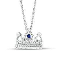 0.20 CT Round Created Blue Sapphire & Diamond Crown Pendant Necklace 14k White Gold Finish