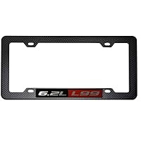 Black Carbon Fiber Look License Plate Tag Frame with 6.2L L99 RED Black Engine Emblem Badge Nameplate Aluminum Compatible with GM General Motors Chevy Chevrolet Camaro SS