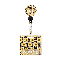 Personalized Cheetah & Leopard Heart Beaded Badge Reel - Retractable ID Badge Holder for Nurses, Doctors & Office Staff(Sunflower Badge Reel and Badge Buddy)