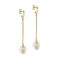 Ted Baker Perllie Logo Pearl Long Drop Earrings For Women (Gold Tone/Pearl)