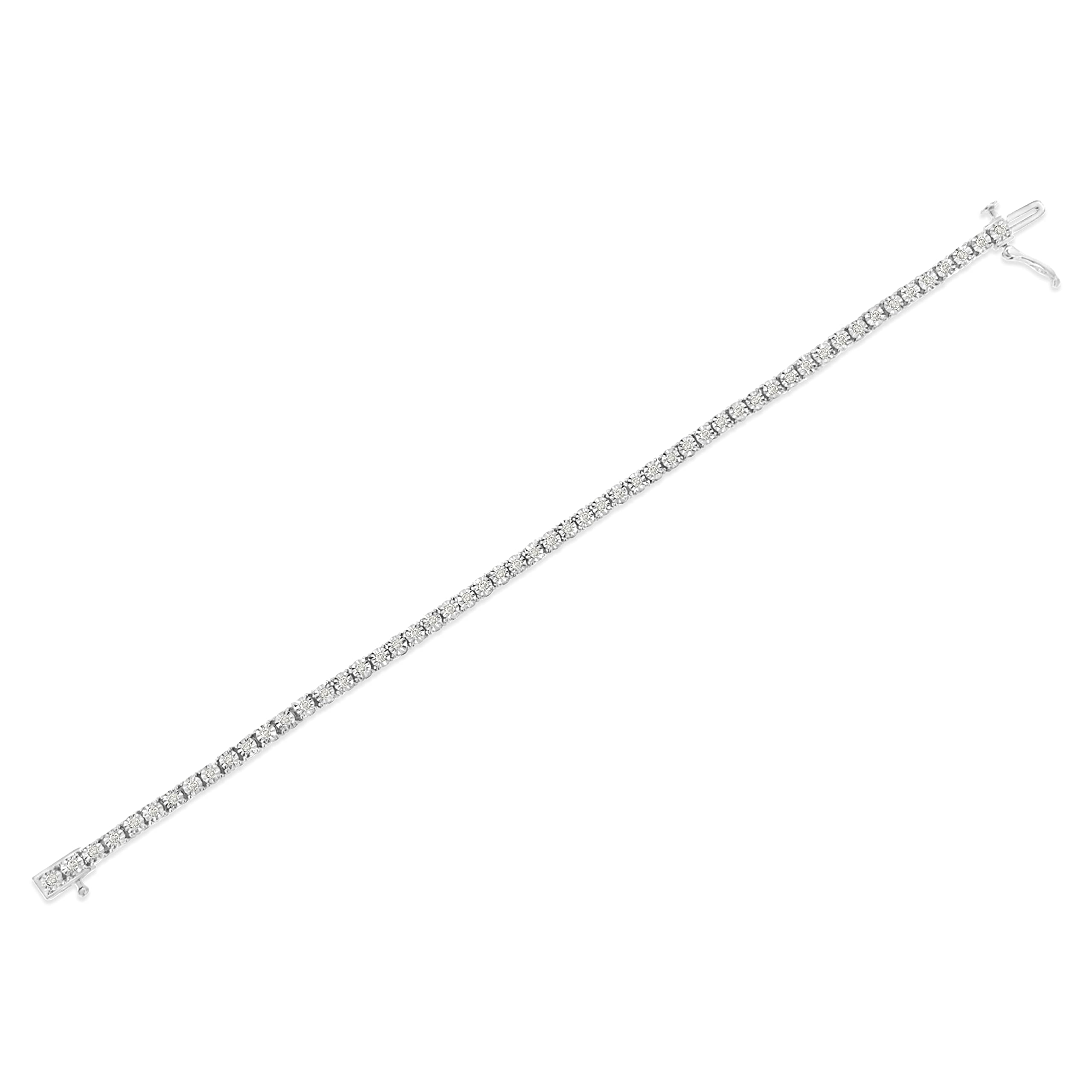 Original Classics 1.0 Cttw Miracle-Set Diamond Round Faceted Bezel Tennis Bracelet Sterling Silver (I-J, I3) - Choice of Metal Color and Size