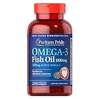 Puritan's Pride Omega-3 Fish Oil 1000 mg (300 mg Active Omega-3), Supports Heart and Joint Health, 250 Count