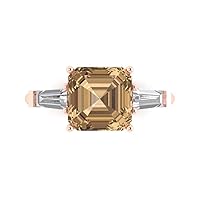 Clara Pucci 3.6 ct Asscher Baguette cut 3 Stone W/Accent Champagne Simulated Diamond Anniversary Promise Bridal ring 18K Rose Gold