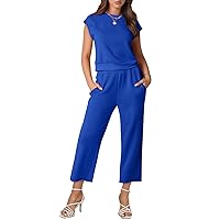 WIHOLL Two Piece Outfits for Women Summer Lounge Sets Cap Sleeve Top Wide Leg Pants Set Casual