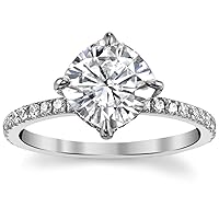 Moissanite Engagement Ring Set, Cushion Cut 2.0ct, 925 Sterling Silver Bands, Sizes 3-12