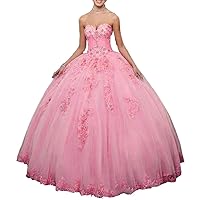 Women's Sweetheart Neck Quinceanera Dress Applique Tulle Prom Dress