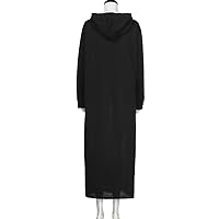 Women Maxi Dress Long Sleeve Hooded Ladies Casual Hoodies Long Dresses Tie Waist Dress