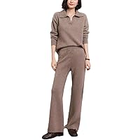 Women Autumn Winter 100% Cashmere Knitted Sweater Suit Women Tops And Harem Pants Set Female Clothes