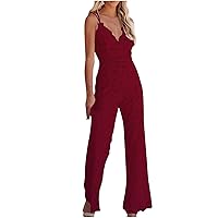 Lace Jumpsuit for Women Going Out Dressy Rompers Sexy Spaghetti Strap Cami Romper Sleeveless V Neck Onesie Pants