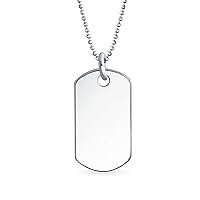 Unisex Engrave Personalized Medium Plain Simple Basic Cool Men's Identification Military Army Dog Tag Pendant Necklace For Men Teens Polished .925 Sterling Silver Small Medium Large Sizes