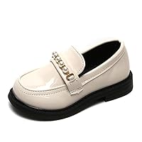 Little Girls Patent Leather Oxford Slip-On Penny Loafer Rhinestones Pearls Flats Black White School Uniform Dress Shoes for Toddlers/Little Girls