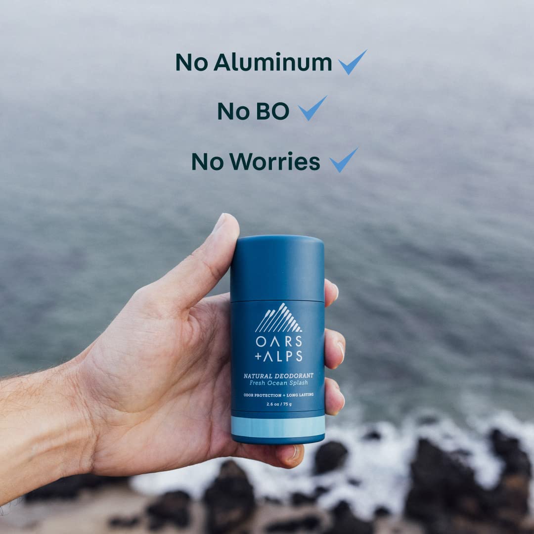 Oars + Alps Aluminum Free Deodorant for Men and Women, Dermatologist Tested and Made with Clean Ingredients, Travel Size, Fresh Ocean Splash, 1 Pack, 2.6 Oz