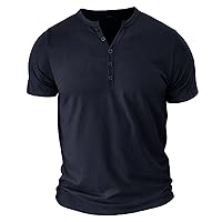 Mens V Neck Henley Shirt Slim Fit Short Sleeve T-Shirt Casual Stylish Button Cotton Tee Plain Muscle Workout T Shirts