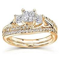 Kobelli Princess Cut Diamond Bridal Set Ring 1 1/10 Carat (ctw) in 14k Gold