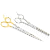 Stainless Steel 2pc Professional Grooming Hair Thinning Scissors Shears Set For Men, Women, Children's Haircuts, Layering Blending Scissors