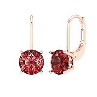 3.0 ct Round Cut Solitaire Natural Deep Pomegranate Dark Red Garnet designer Lever back Drop Dangle Earrings 14k Rose Gold
