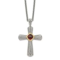 925 Sterling Silver Bezel Polished Lobster Claw Closure With 14k .95Garnet Religious Faith Cross 18inch Necklace Jewelry for Women