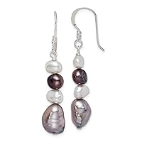 925 Sterling Silver Dangle Shepherd hook White and Grey Freshwater Cultured Pearl Earrings Measures 44x8mm Wide Jewelry for Women