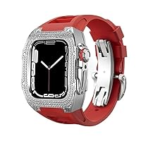 XNWKF Diamant DIY Modifikation Kit für Apple Watch Series 7 45 mm Luxus Edelstahl Mod Kit für iWatch 44 mm Gummiband Armband (Farbe: 28 mm, Größe: 44 mm), 44MM, Achat
