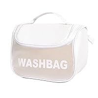 Wolpin White Makeup Pouch PU Toiletry Bag for Women Large Cosmetic Kit Storage Organizer Travel Vanity Grooming Make Up WashBag, 1 Travel Cosmetic Bag Pouch