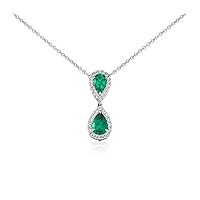 5 CT Pear Cut Created Emerald Halo Drop Dangle Pendant Necklace 14K White Gold Over
