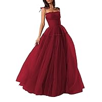 Spaghetti Straps Prom Dresses Tulle Long Formal Evening Party Gowns for Women Backless Bridesmaid Dress A-Line
