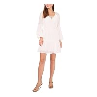 Vince Camuto Womens Ivory Sheer Lined Lace Up Tiered Skirt Balloon Sleeve V Neck Short Party Fit + Flare Dress XS