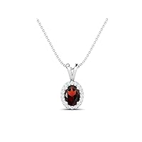 925 Sterling Silver Forever Classic 8X6 MM Oval Shape Natural Garnet Solitaire Pendant Necklace
