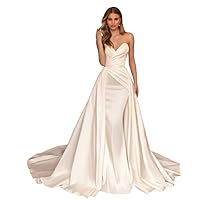 Elegant Wedding Dress Luxury V-Neck Sleeveless Sweap Train Satin Bridal Dress